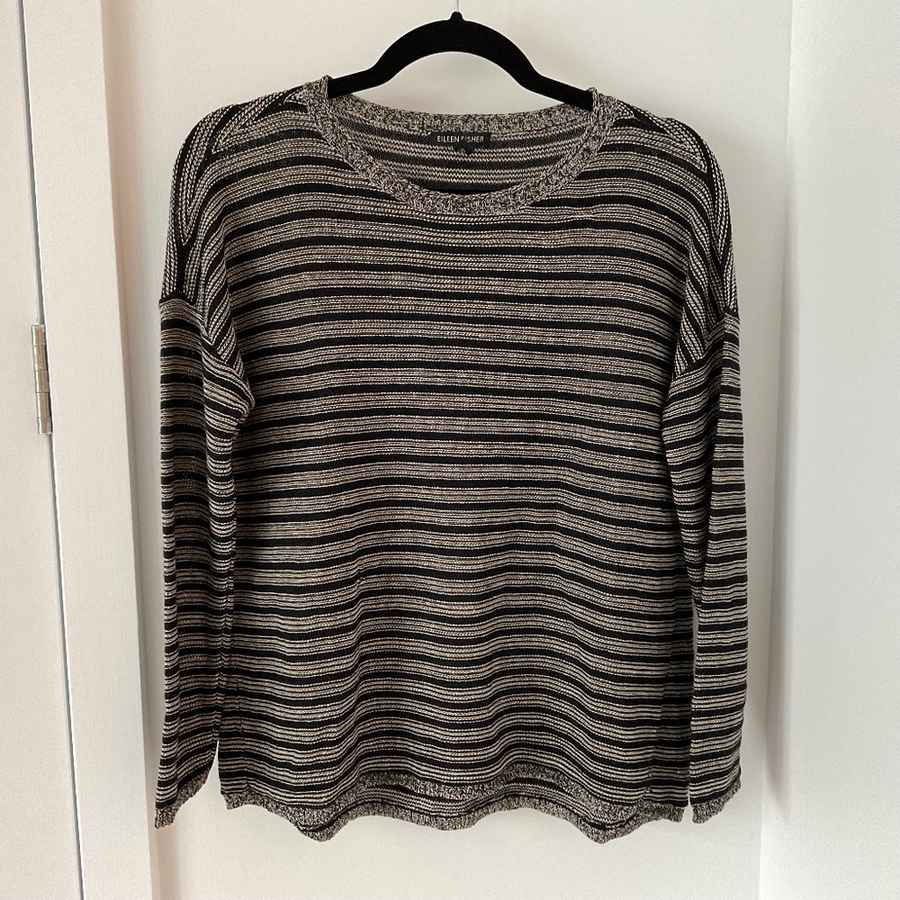 Eileen Fisher linen blend striped sweater size XS (S-M)